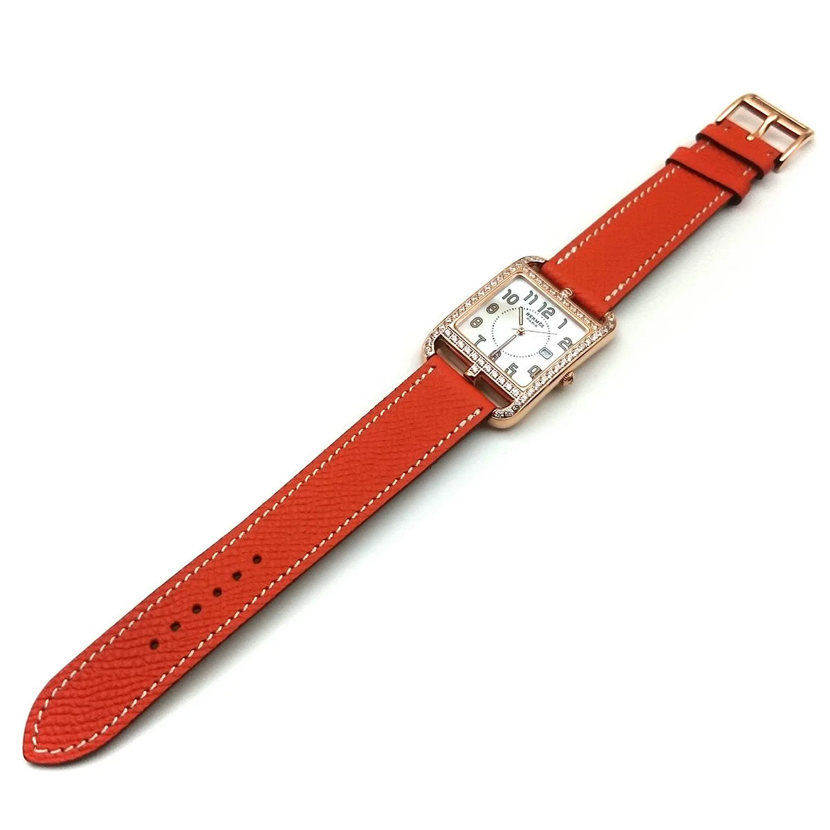 Cape Cod GM Quartz Rose Gold with Diamond Bezel on Orange Epsom Leather Strap