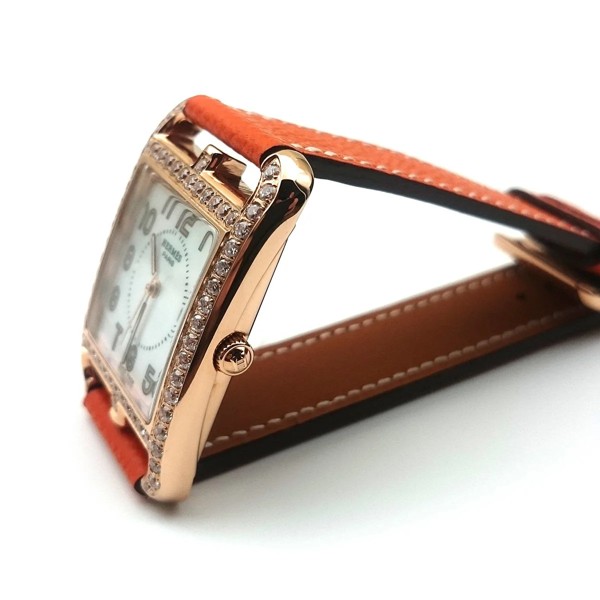 Cape Cod GM Quartz Rose Gold with Diamond Bezel on Orange Epsom Leather Strap