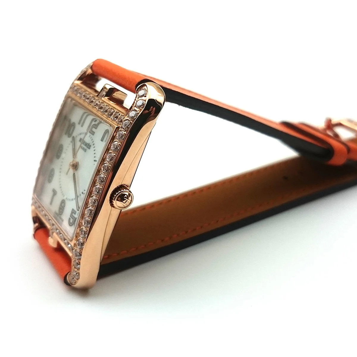 Cape Cod GM Quartz Rose Gold with Diamond Bezel on Orange Fjord Leather Strap