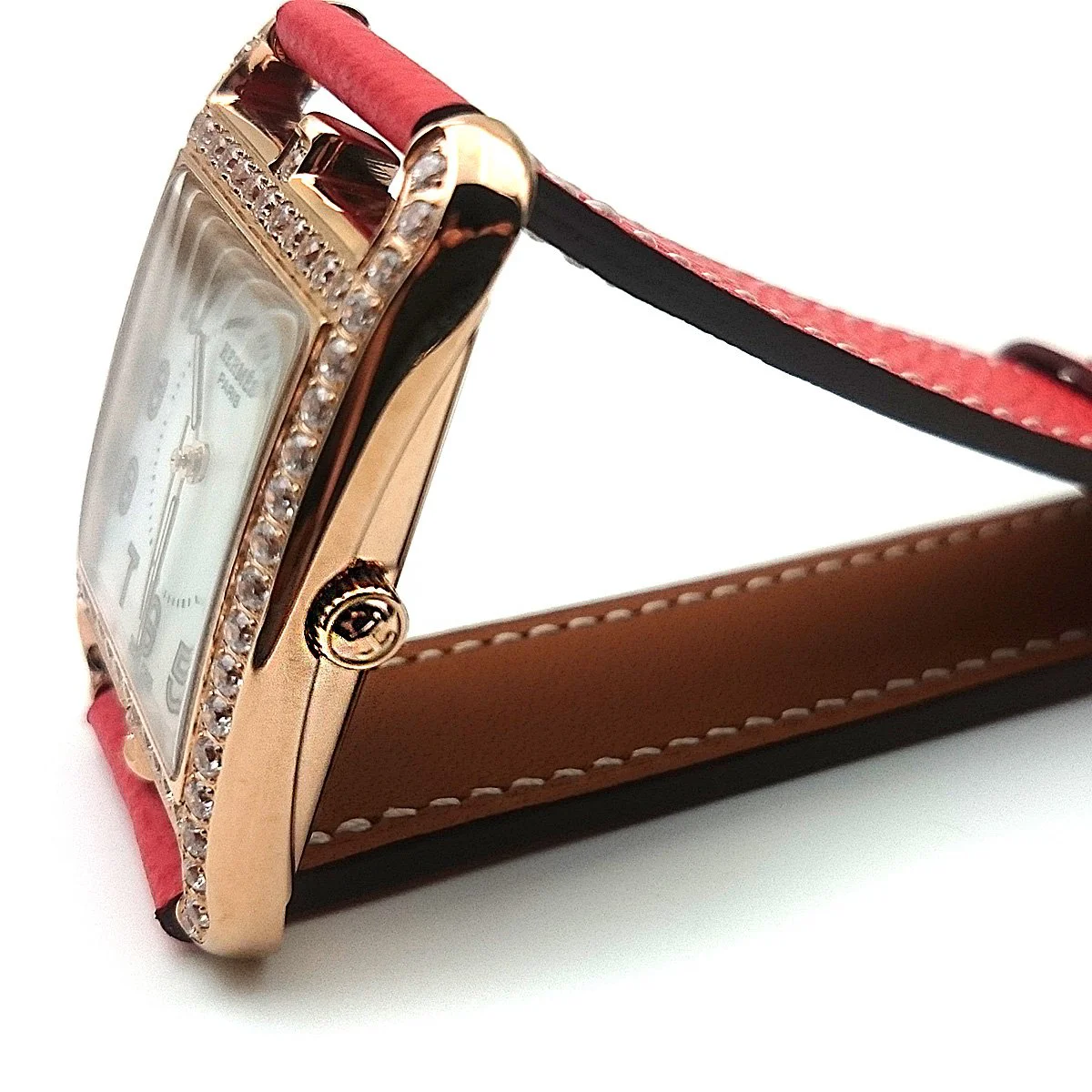 Cape Cod GM Quartz Rose Gold with Diamond Bezel on Vermilion Epsom Leather Strap