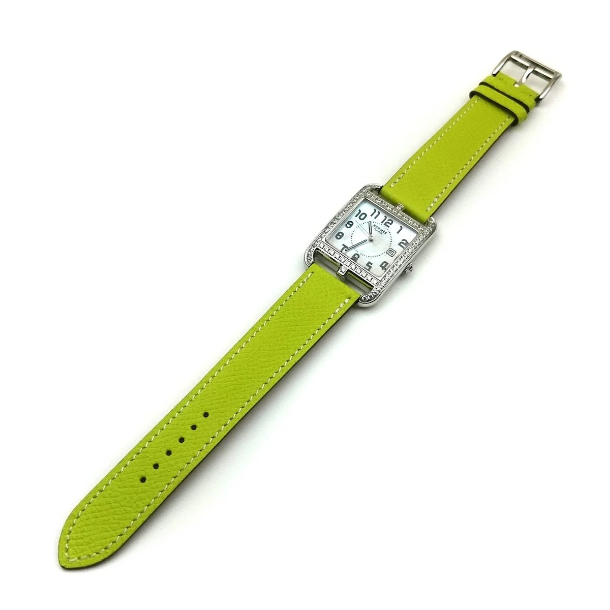 Cape Cod Steel with Diamond Bezel on Green Epsom Leather Strap