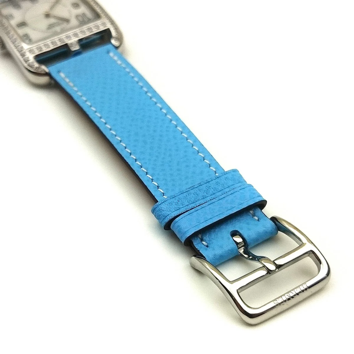 Cape Cod Steel with Diamond Bezel on Light Blue Epsom Leather Strap