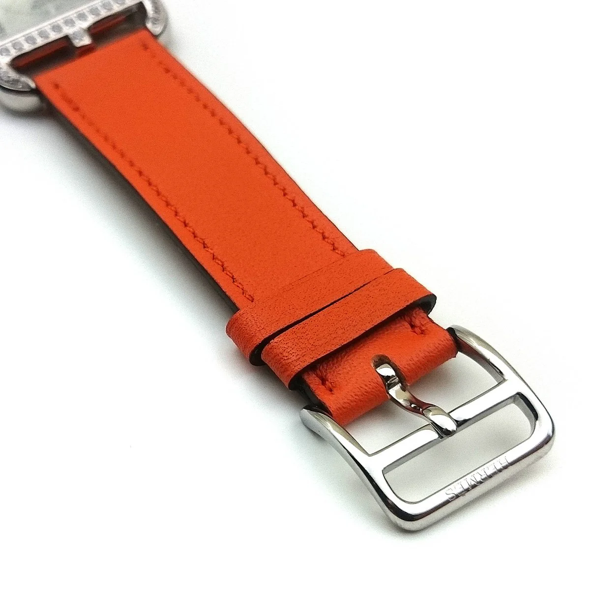 Cape Cod Steel with Diamond Bezel on Orange Fjord Leather Strap