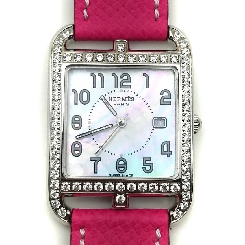 Cape Cod Steel with Diamond Bezel on Pink Epsom Leather Strap