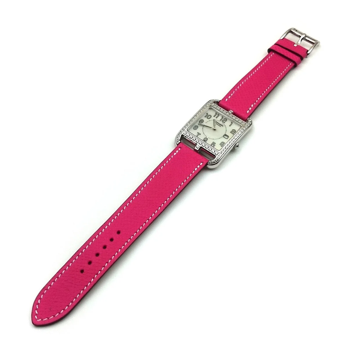 Cape Cod Steel with Diamond Bezel on Pink Epsom Leather Strap