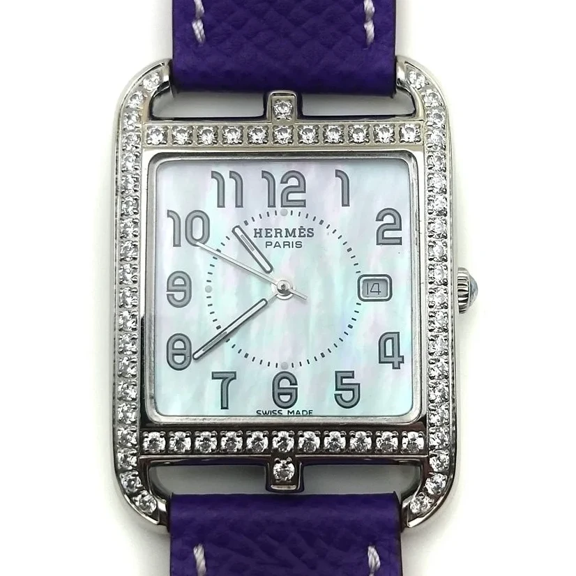 Cape Cod Steel with Diamond Bezel on Purple Epsom Leather Strap