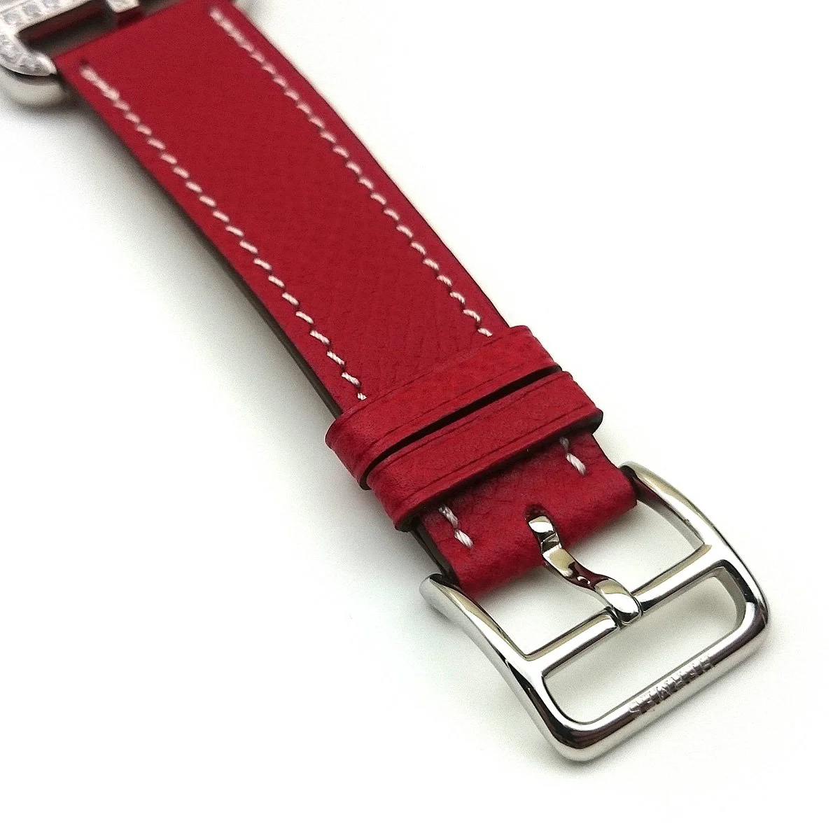 Cape Cod Steel with Diamond Bezel on Red Epsom Leather Strap