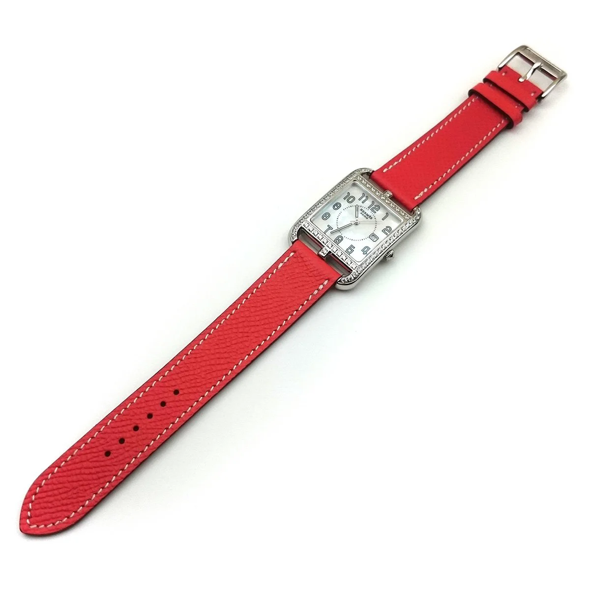 Cape Cod Steel with Diamond Bezel on Vermilion Epsom Leather Strap