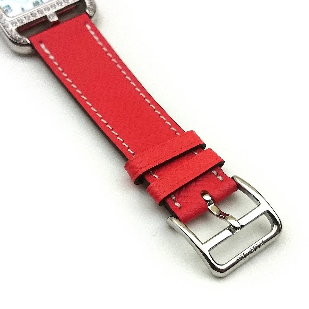 Cape Cod Steel with Diamond Bezel on Vermilion Epsom Leather Strap