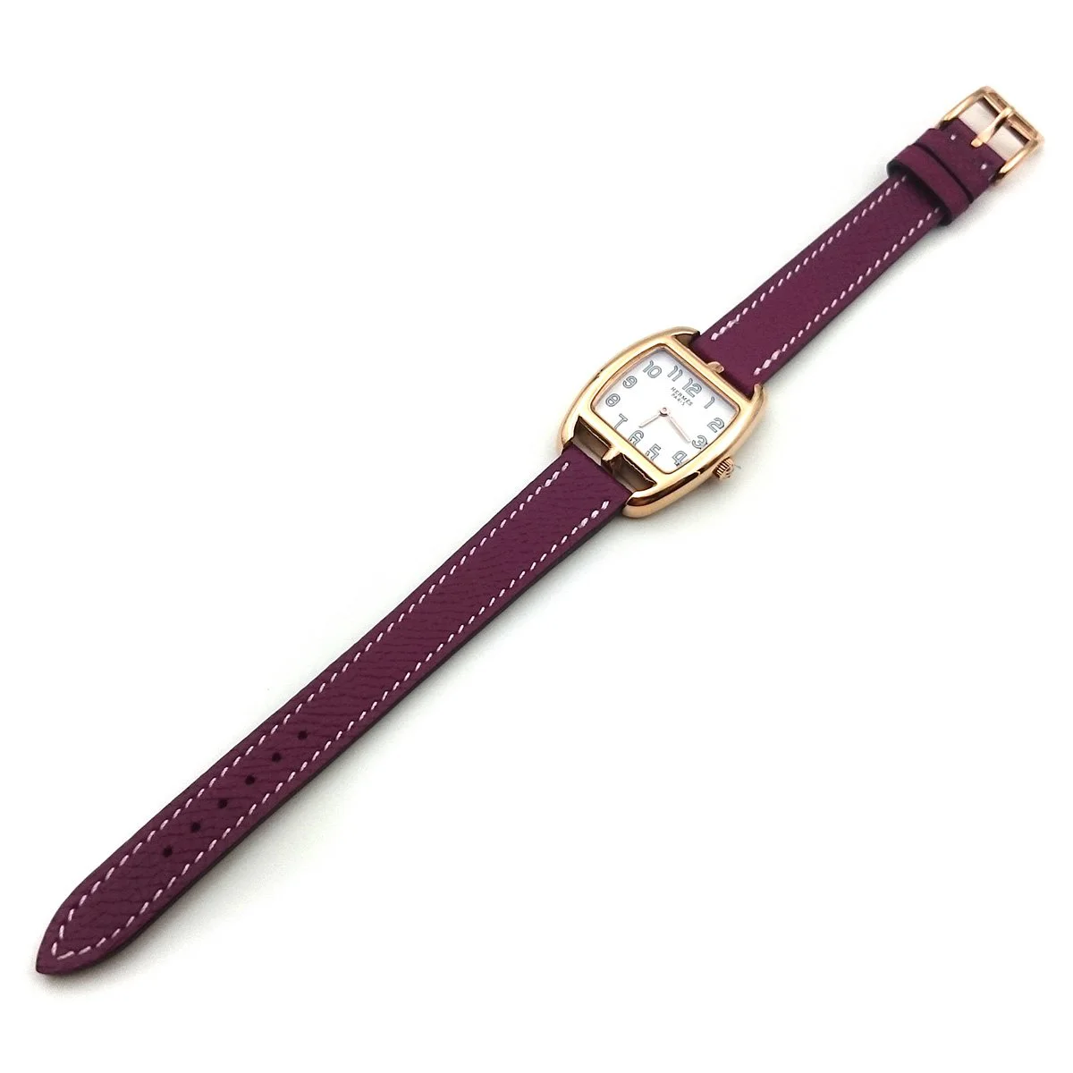 Cape Cod Tonneau Rose Gold on Violet Epsom Leather Strap