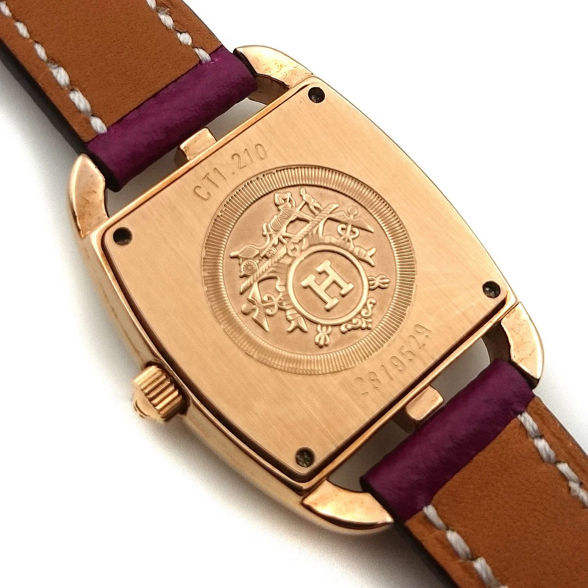 Cape Cod Tonneau Rose Gold on Violet Epsom Leather Strap