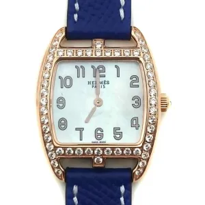 Cape Cod Tonneau Rose Gold with Diamond Bezel on Blue Epsom Leather Strap