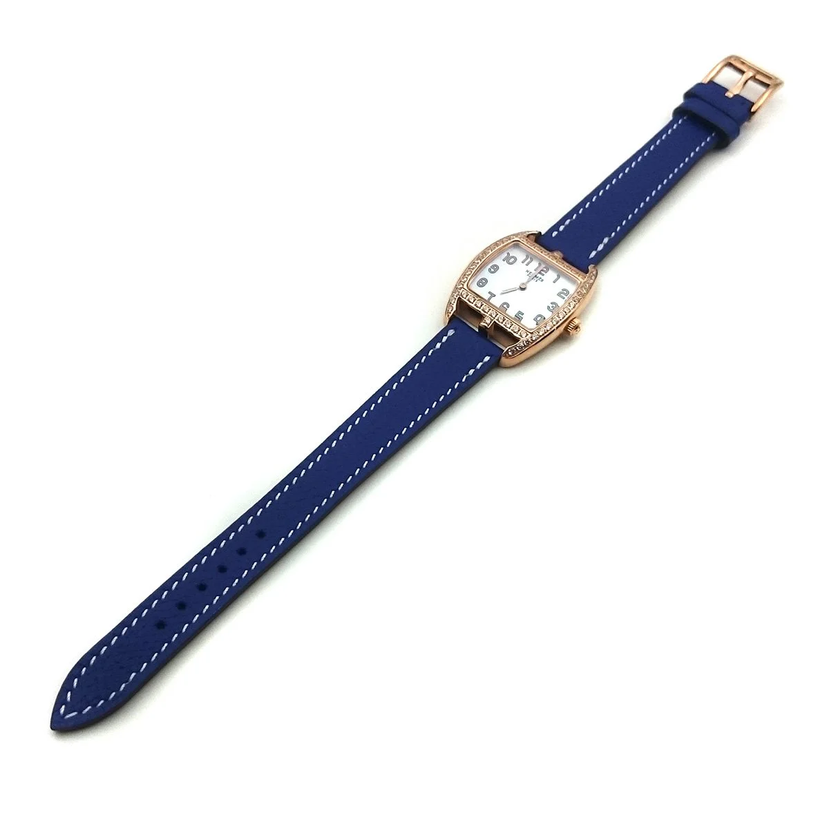 Cape Cod Tonneau Rose Gold with Diamond Bezel on Blue Epsom Leather Strap