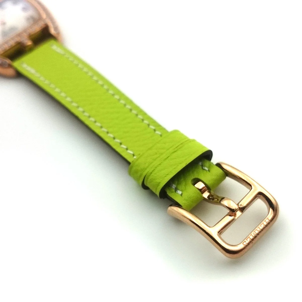 Cape Cod Tonneau Rose Gold with Diamond Bezel on Green Epsom Leather Strap