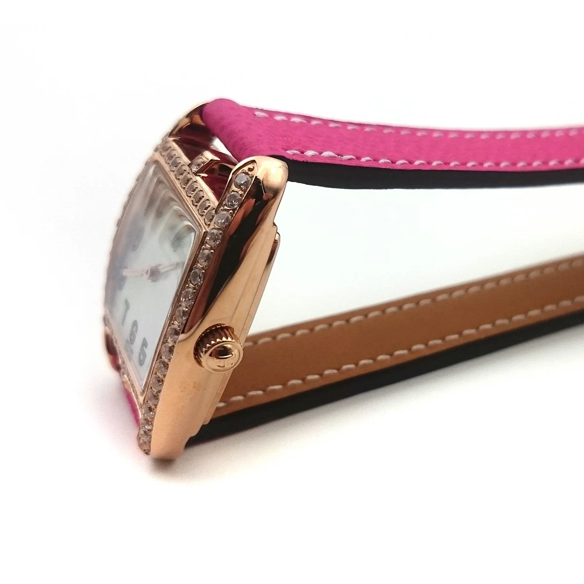 Cape Cod Tonneau Rose Gold with Diamond Bezel on Pink Epsom Leather Strap