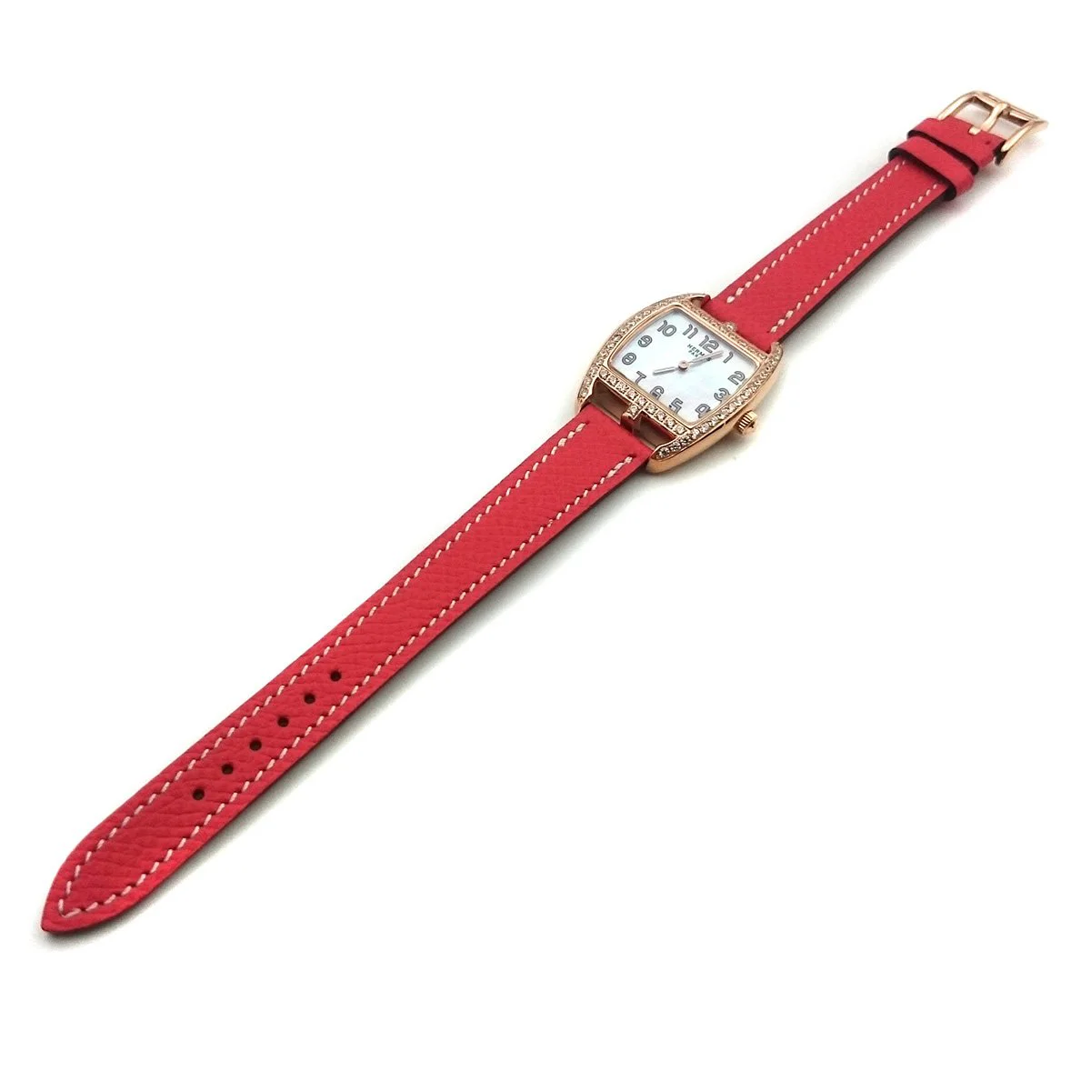 Cape Cod Tonneau Rose Gold with Diamond Bezel on Vermilion Epsom Leather Strap
