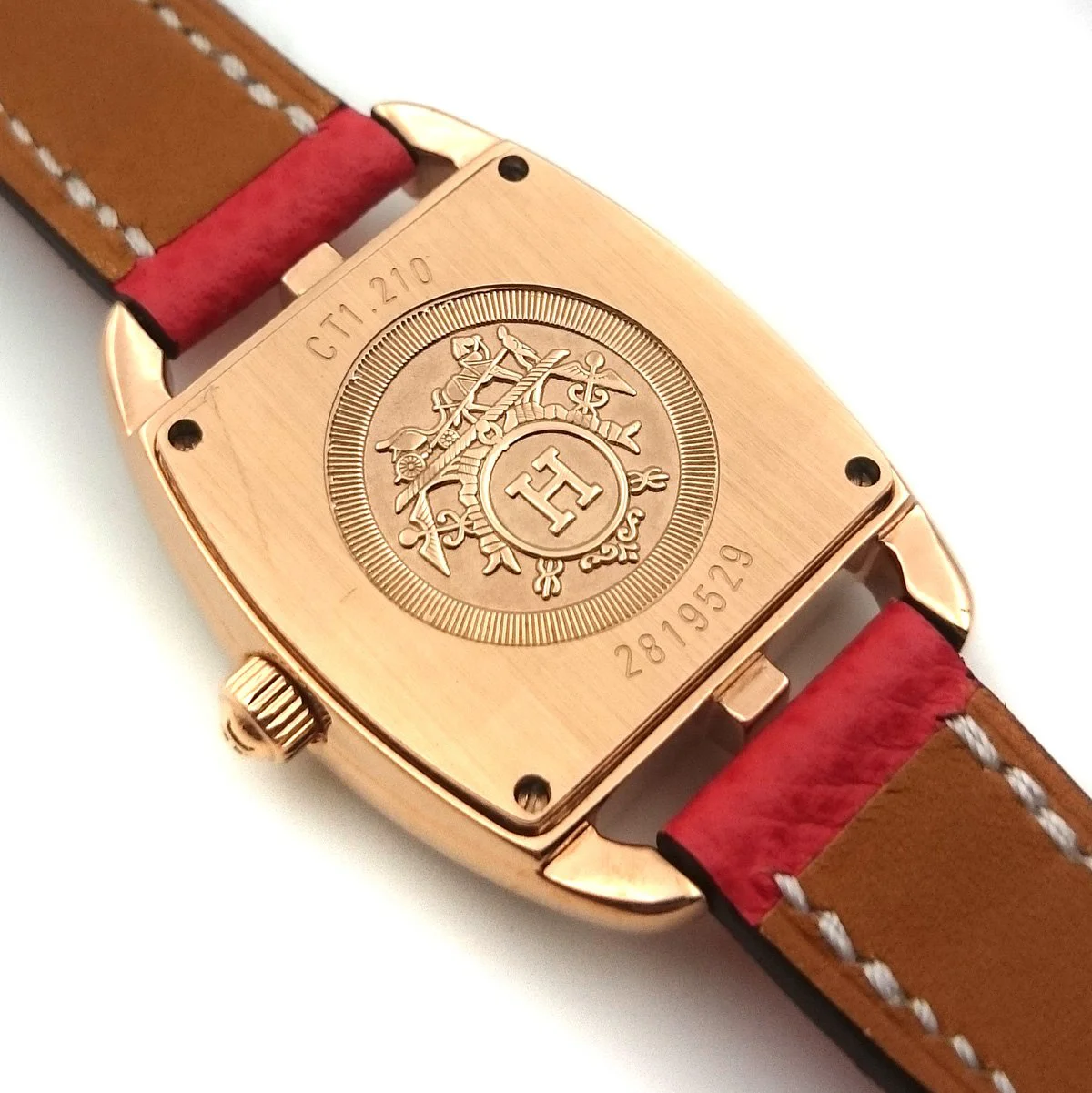 Cape Cod Tonneau Rose Gold with Diamond Bezel on Vermilion Epsom Leather Strap