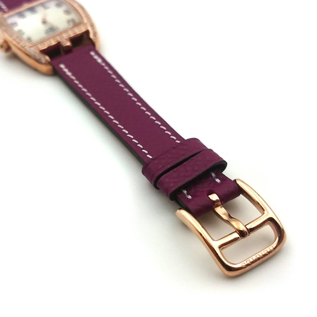 Cape Cod Tonneau Rose Gold with Diamond Bezel on Violet Epsom Leather Strap