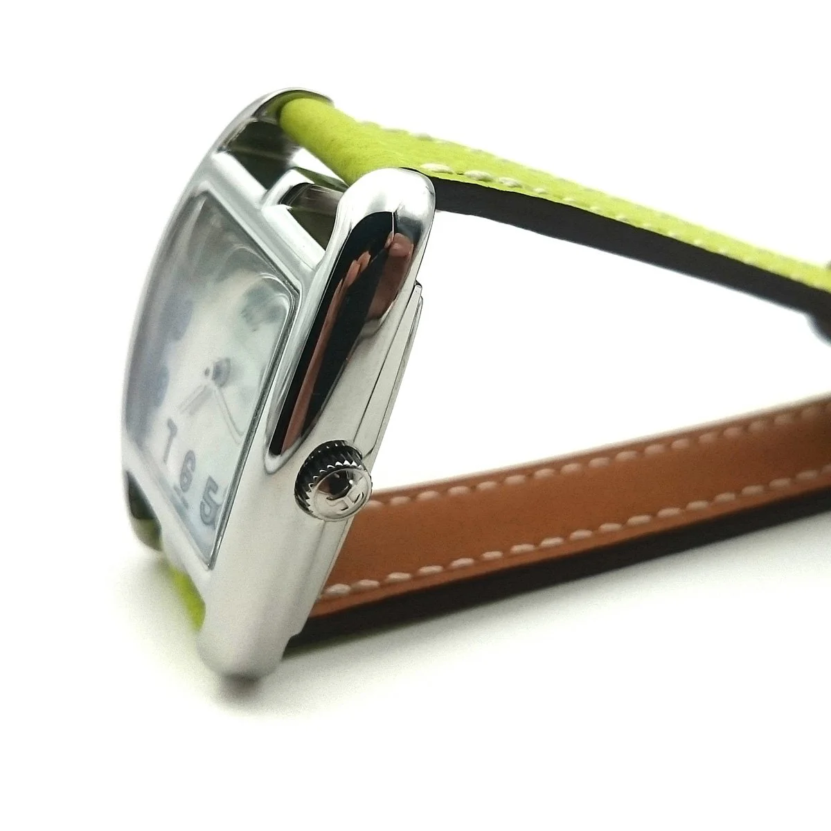 Cape Cod Tonneau Steel on Green Epsom Leather Strap