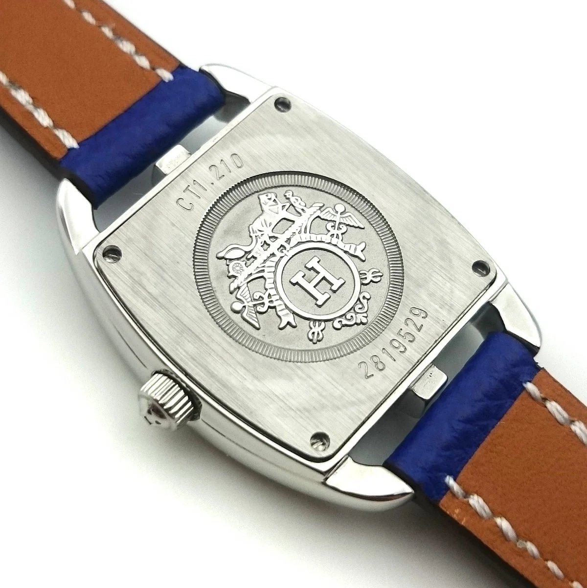 Cape Cod Tonneau Steel with Diamond Bezel on Blue Epsom Leather Strap
