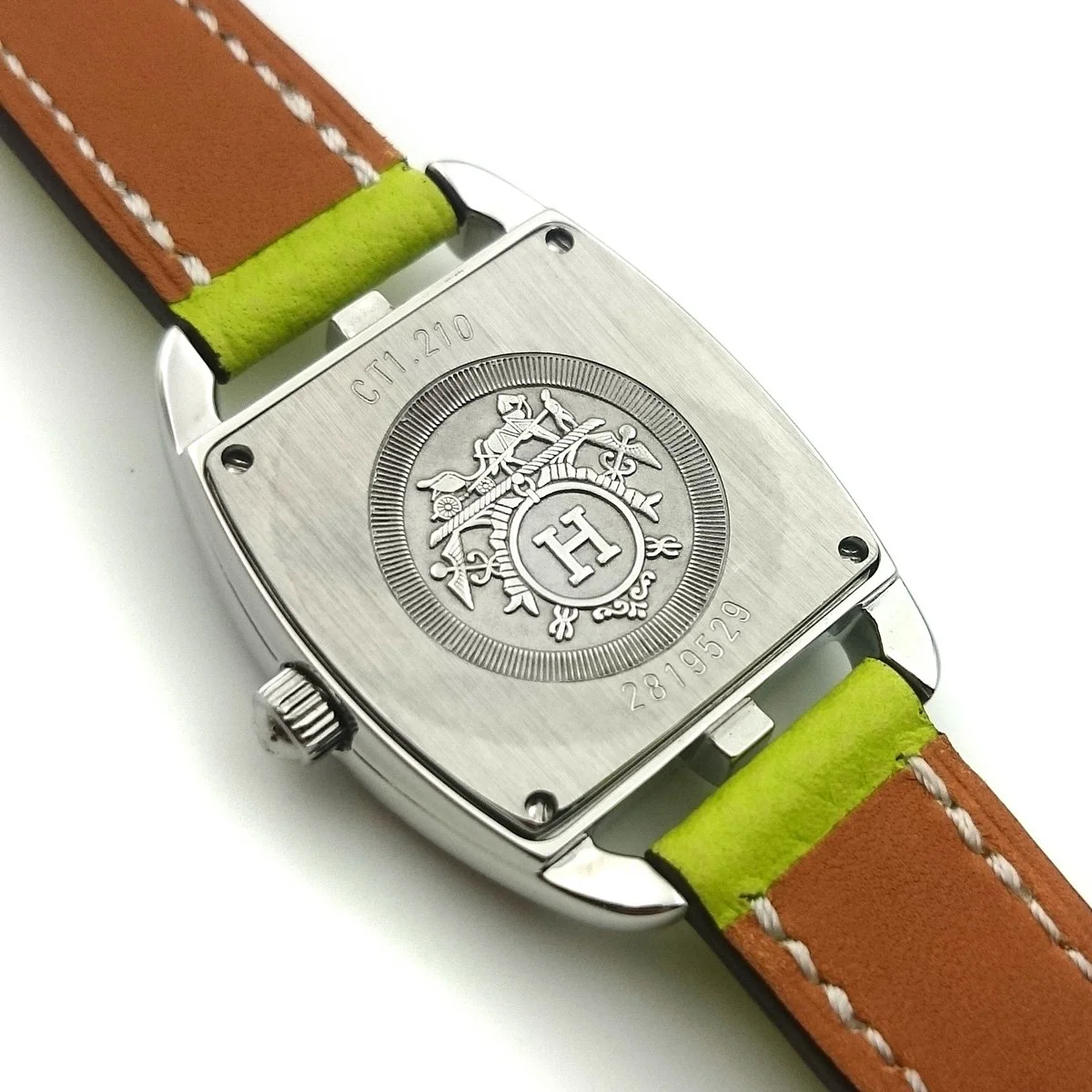 Cape Cod Tonneau Steel with Diamond Bezel on Green Epsom Leather Strap