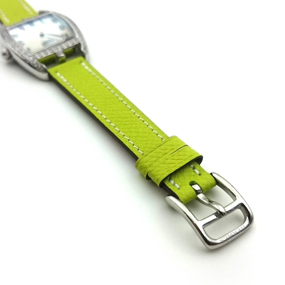 Cape Cod Tonneau Steel with Diamond Bezel on Green Epsom Leather Strap