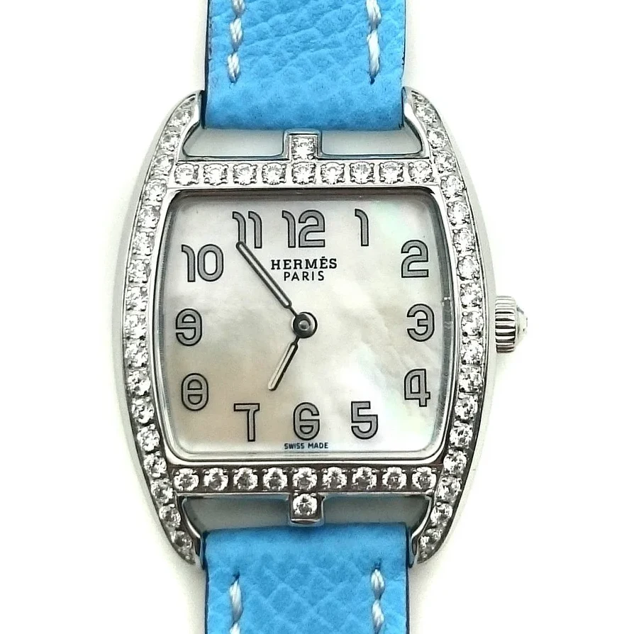 Cape Cod Tonneau Steel with Diamond Bezel on Light Blue Epsom Leather Strap