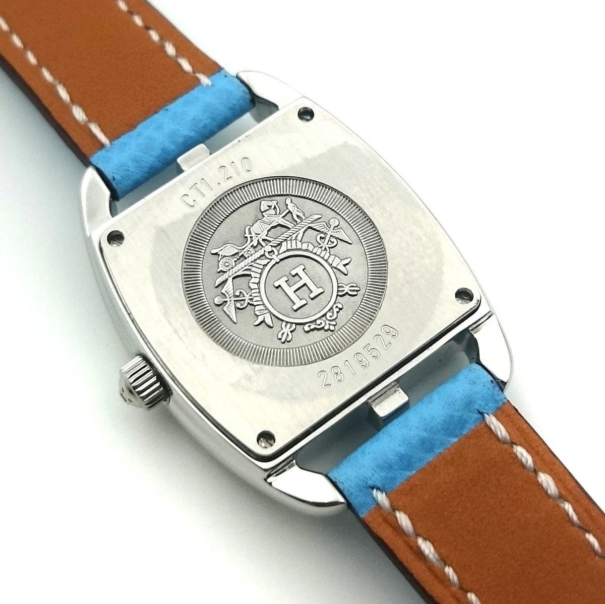 Cape Cod Tonneau Steel with Diamond Bezel on Light Blue Epsom Leather Strap