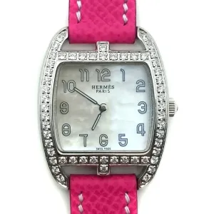 Cape Cod Tonneau Steel with Diamond Bezel on Pink Epsom Leather Strap