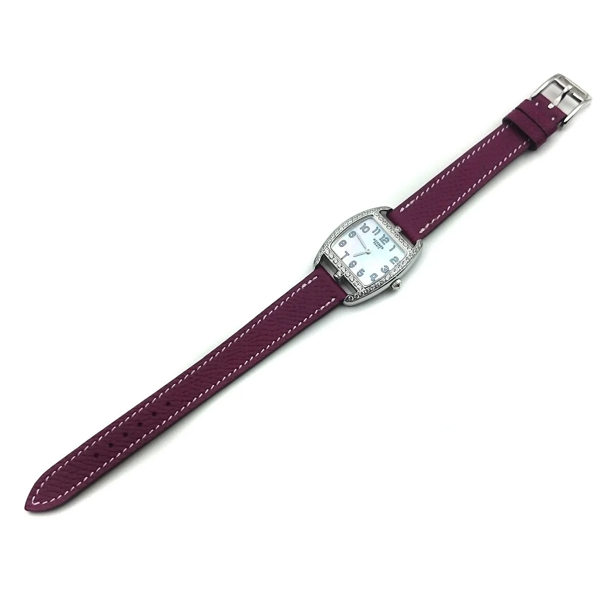 Cape Cod Tonneau Steel with Diamond Bezel on Violet Epsom Leather Strap