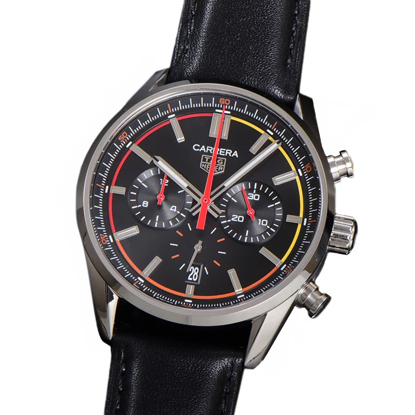 Carrera Chronograph 42 Black Dial on Leather Strap