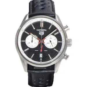 Carrera Chronograph 43 Black Dial on Leather Strap