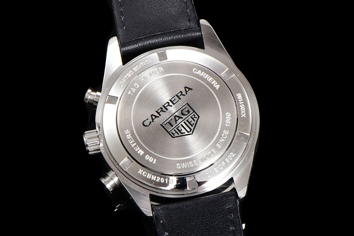 Carrera Chronograph 43 Black Dial on Leather Strap