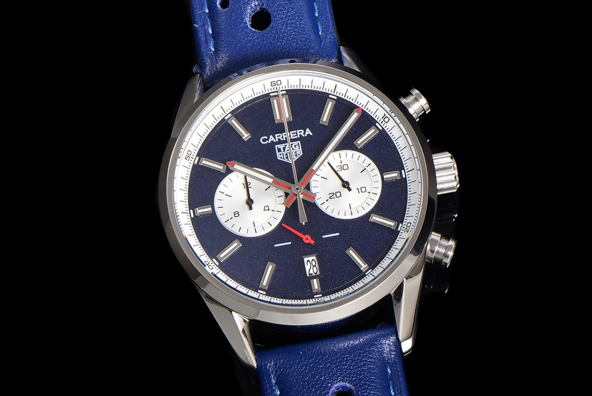 Carrera Chronograph 43 Blue Dial on Leather Strap