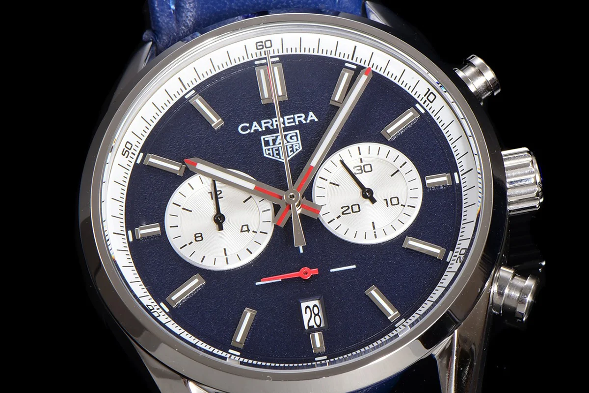 Carrera Chronograph 43 Blue Dial on Leather Strap