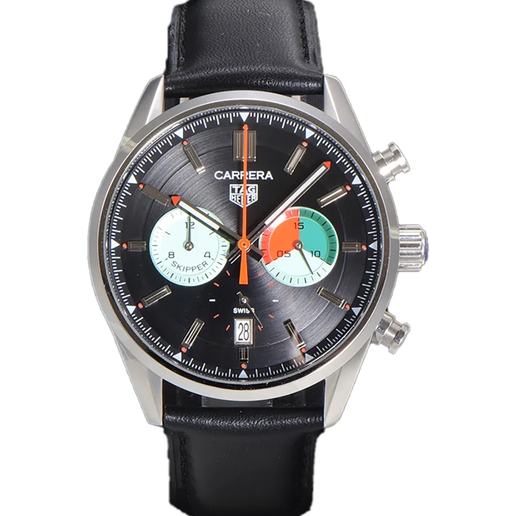 Carrera Skipper 39 Black Dial on Leather Strap