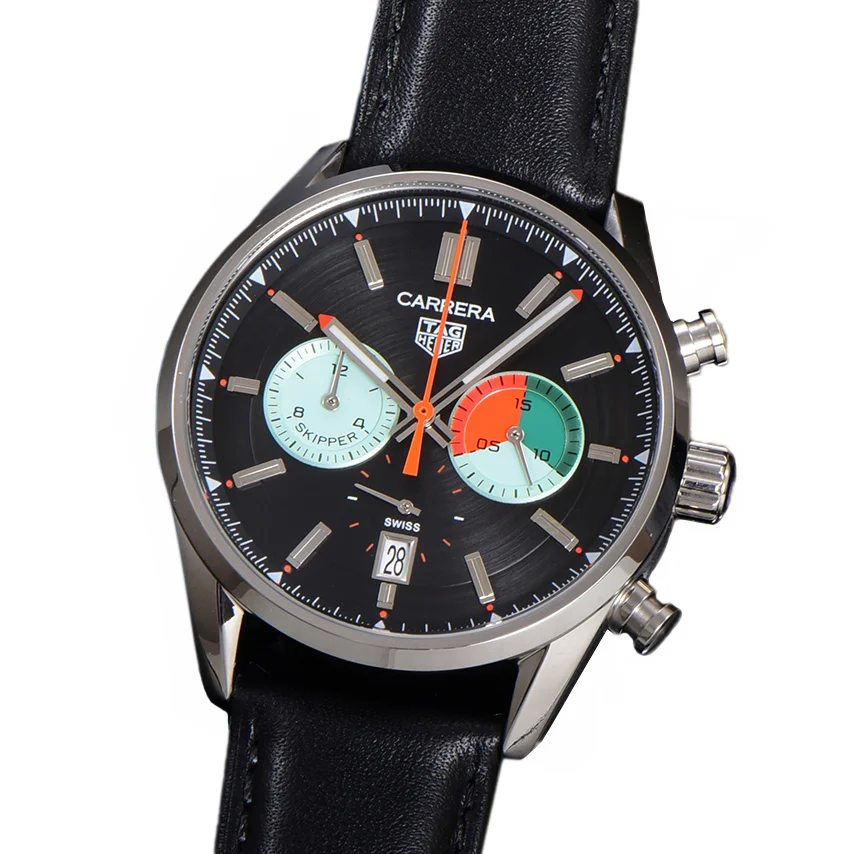 Carrera Skipper 39 Black Dial on Leather Strap