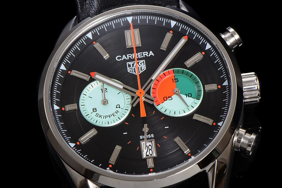 Carrera Skipper 39 Black Dial on Leather Strap