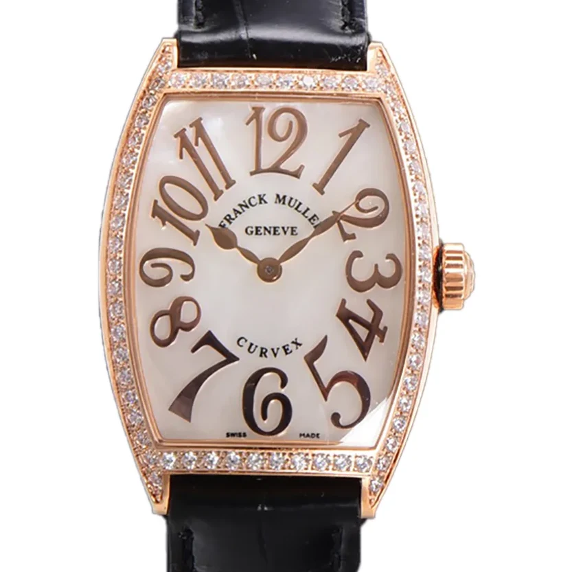 Cintree Curve MOP Dial in Rose Gold on Black Leather Strap