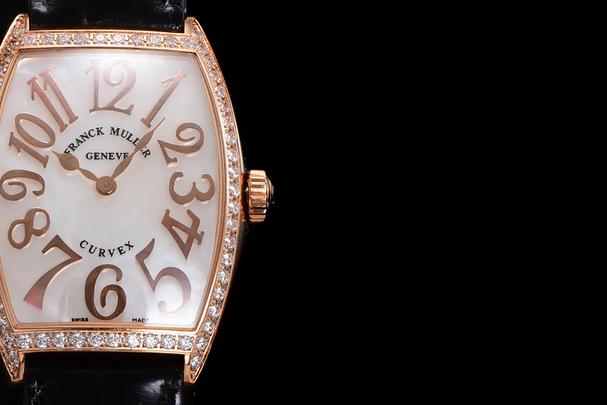 Cintree Curve MOP Dial in Rose Gold on Black Leather Strap