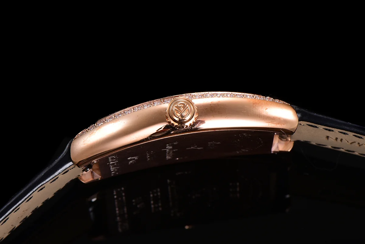 Cintree Curve MOP Dial in Rose Gold on Black Leather Strap
