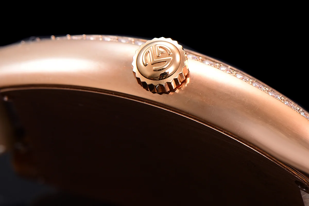 Cintree Curve MOP Dial in Rose Gold on Black Leather Strap