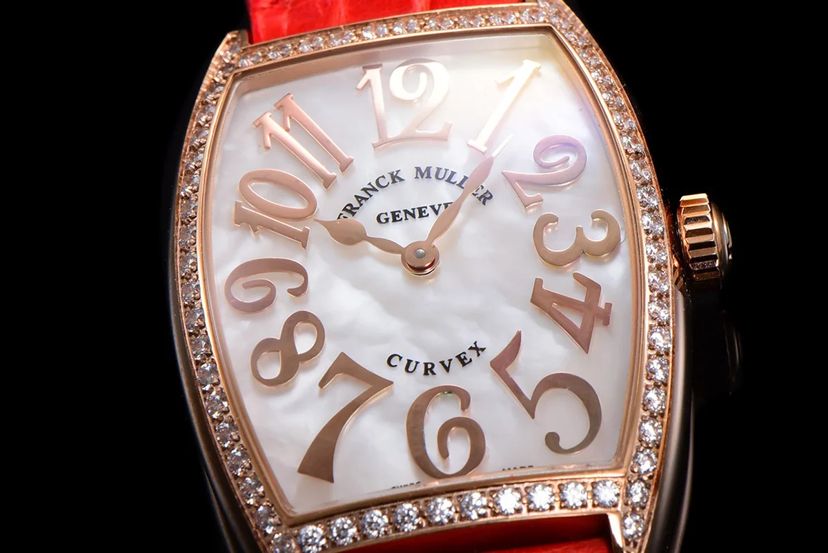 Cintree Curve MOP Dial in Rose Gold on Red Leather Strap