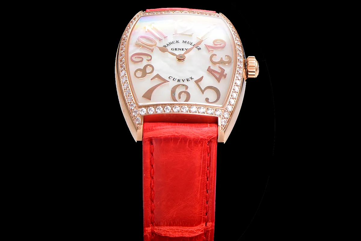 Cintree Curve MOP Dial in Rose Gold on Red Leather Strap