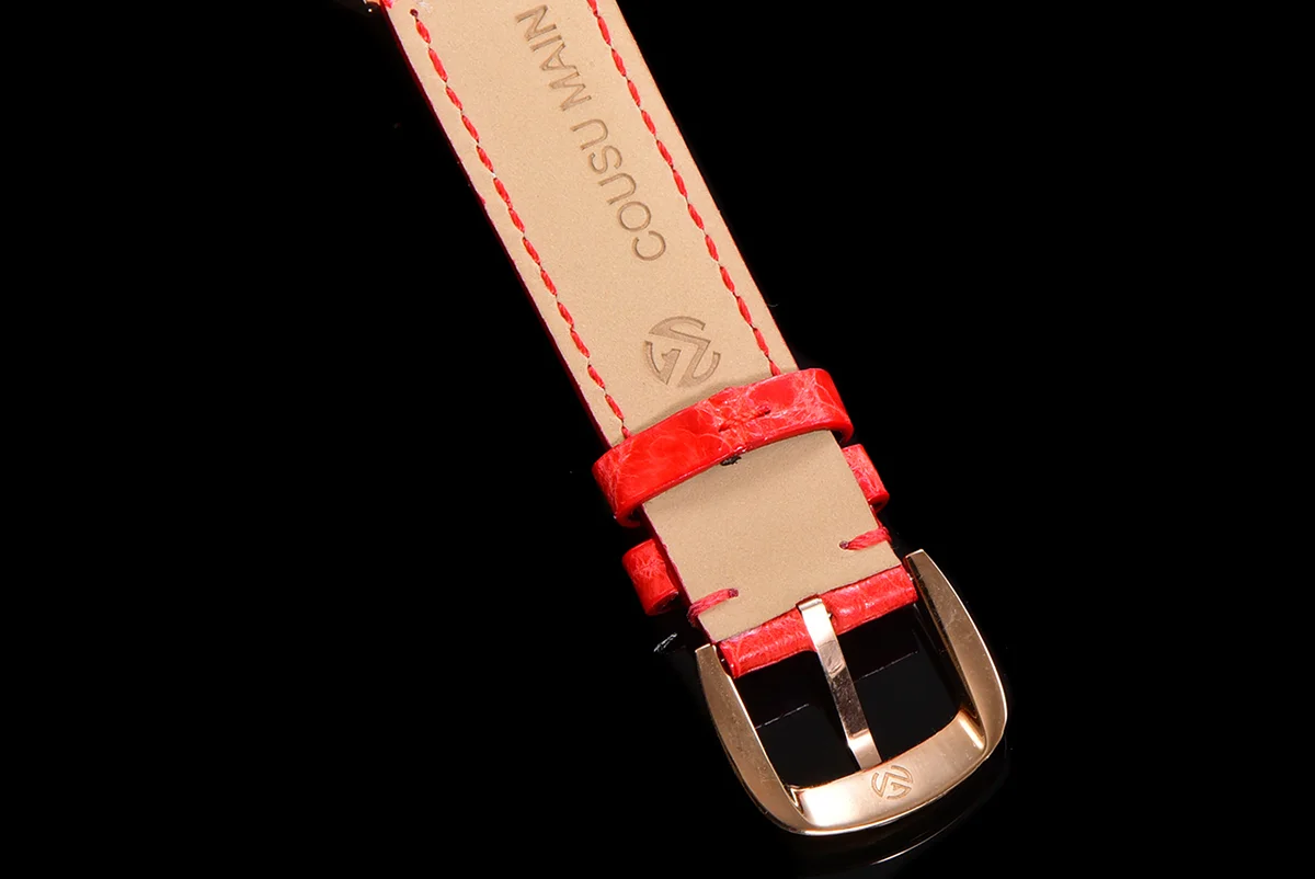 Cintree Curve MOP Dial in Rose Gold on Red Leather Strap