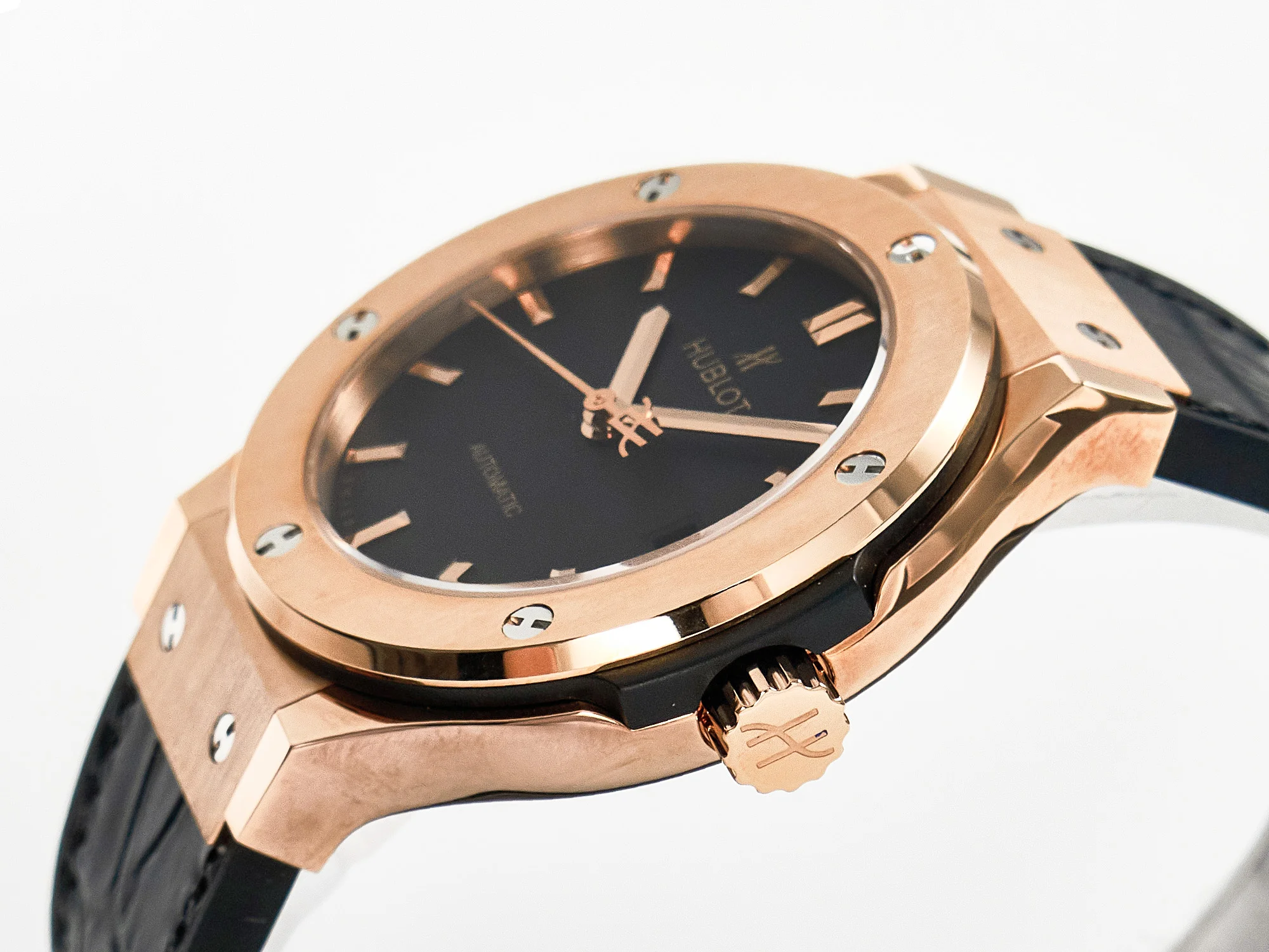 Classic Fusion 38mm RG JJF 1:1 Best Edition Black Dial on Black Gummy Leather Strap