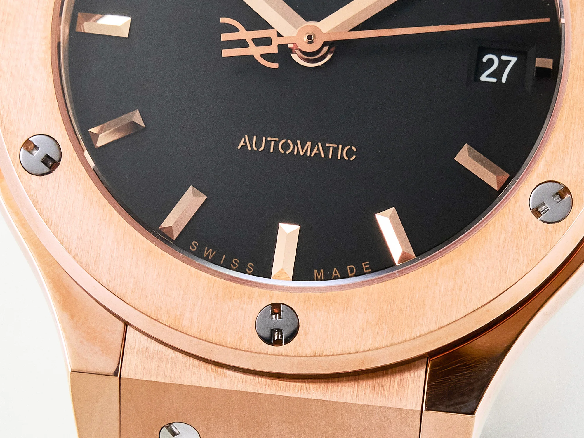 Classic Fusion 38mm RG JJF 1:1 Best Edition Black Dial on Black Gummy Leather Strap
