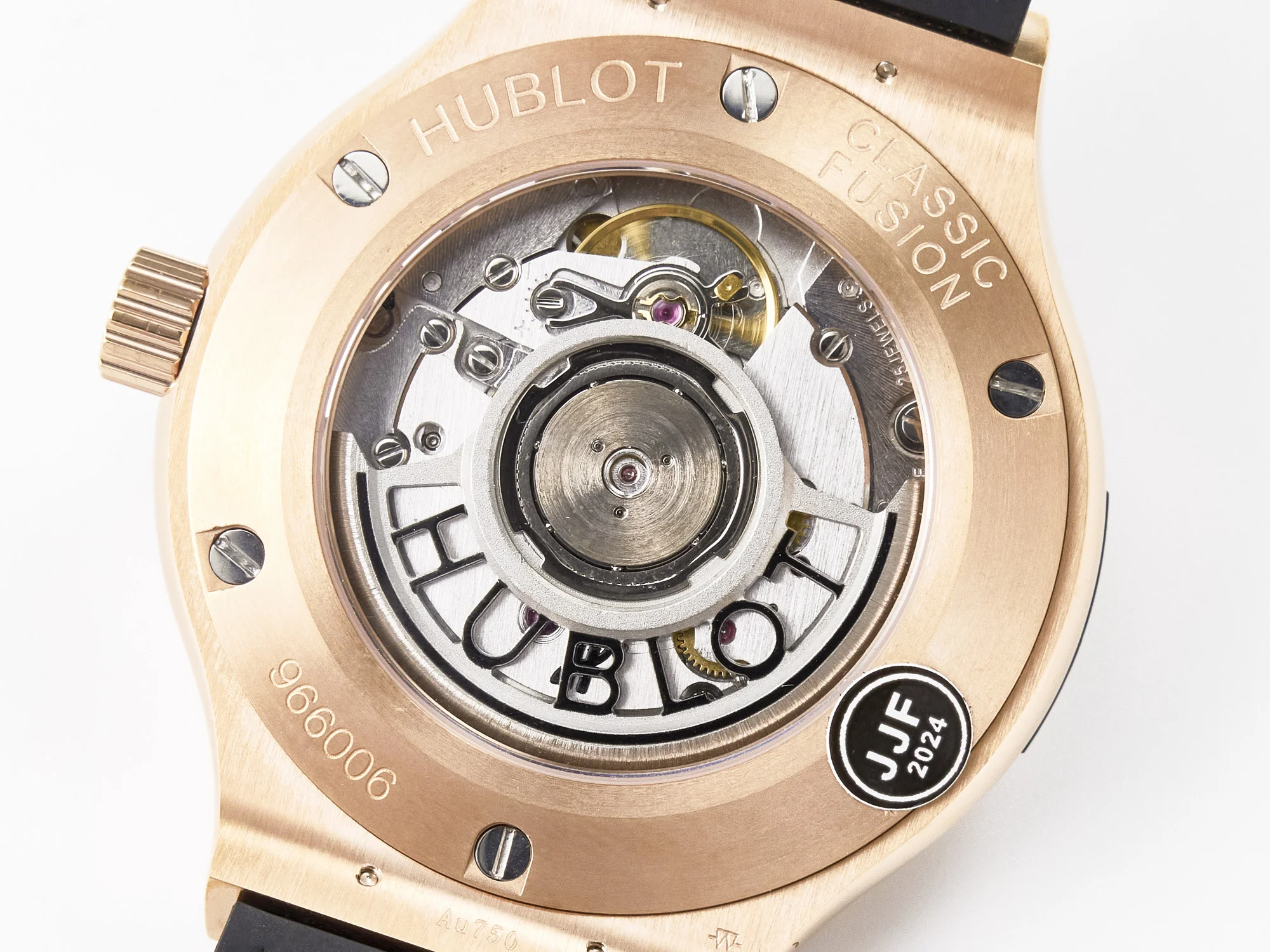 Classic Fusion 38mm RG JJF 1:1 Best Edition Black Dial on Black Gummy Leather Strap