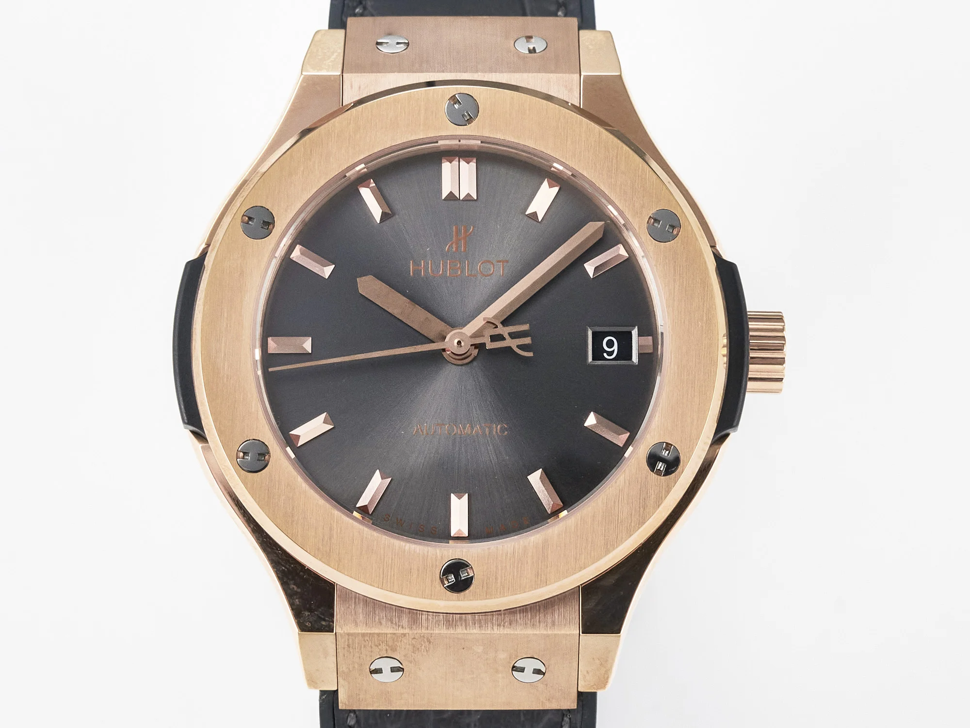 Classic Fusion 38mm RG JJF 1:1 Best Edition Gray Dial on Black Gummy Leather Strap