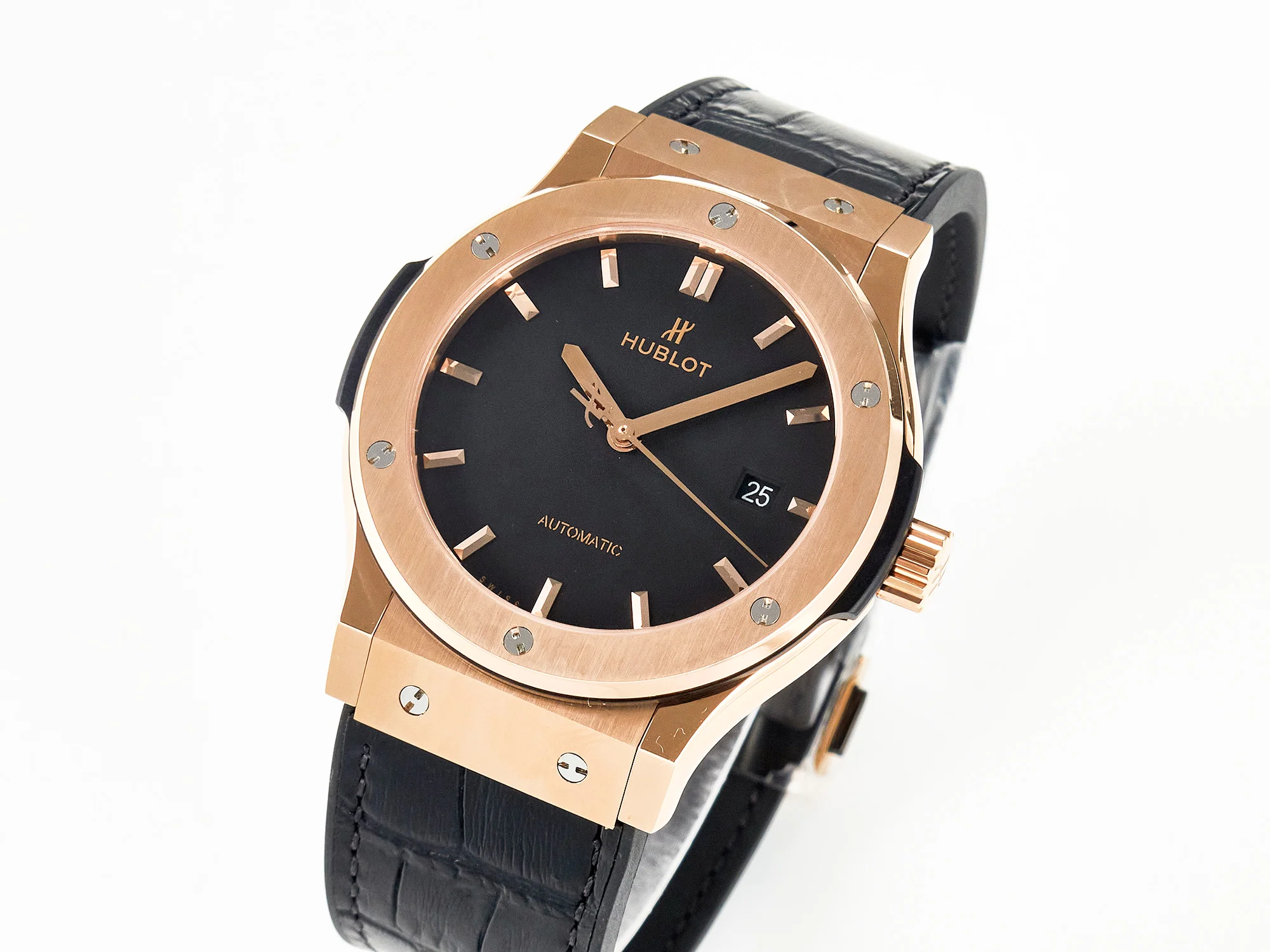 Classic Fusion 42mm RG JJF 1:1 Best Edition Black Dial on Black Gummy Leather Strap